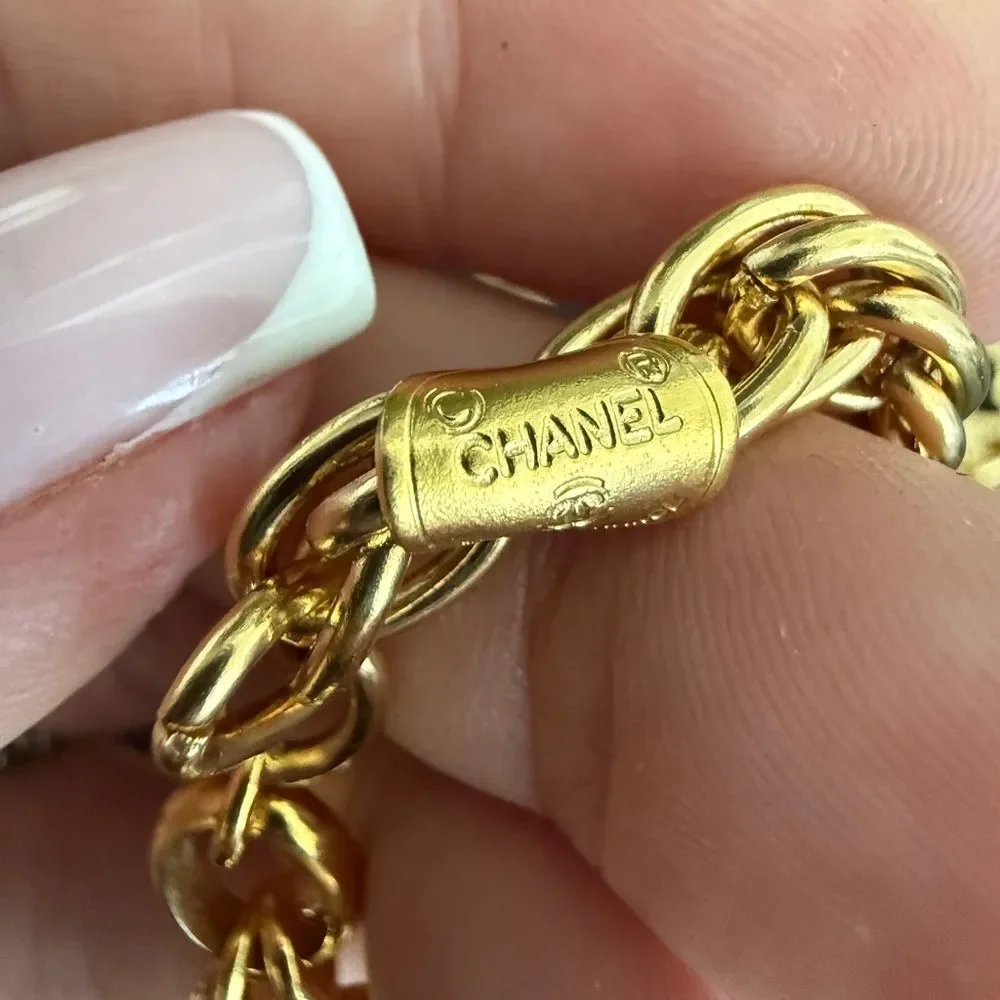 CHANEL Gold-Tone Double Chain CC Logo Necklace